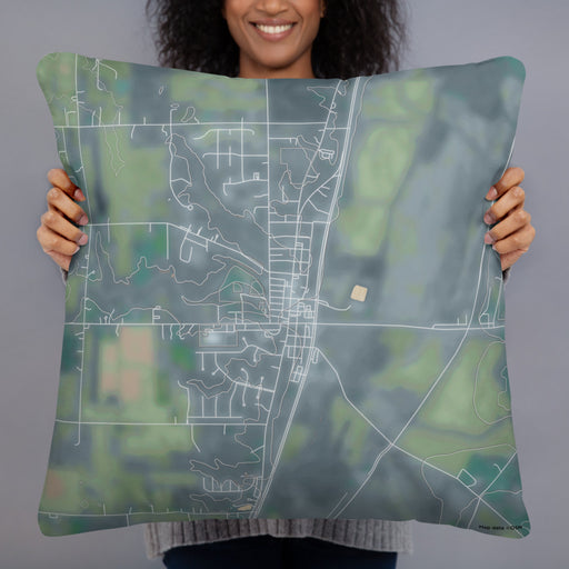 Person holding 22x22 Custom Roanoke Indiana Map Throw Pillow in Afternoon