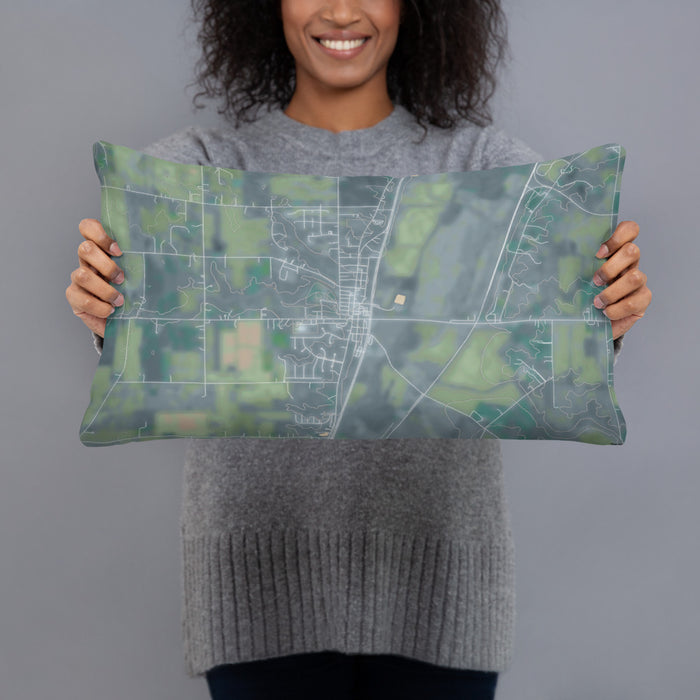 Person holding 20x12 Custom Roanoke Indiana Map Throw Pillow in Afternoon