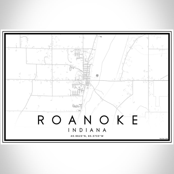 Roanoke Indiana Map Print Landscape Orientation in Classic Style With Shaded Background