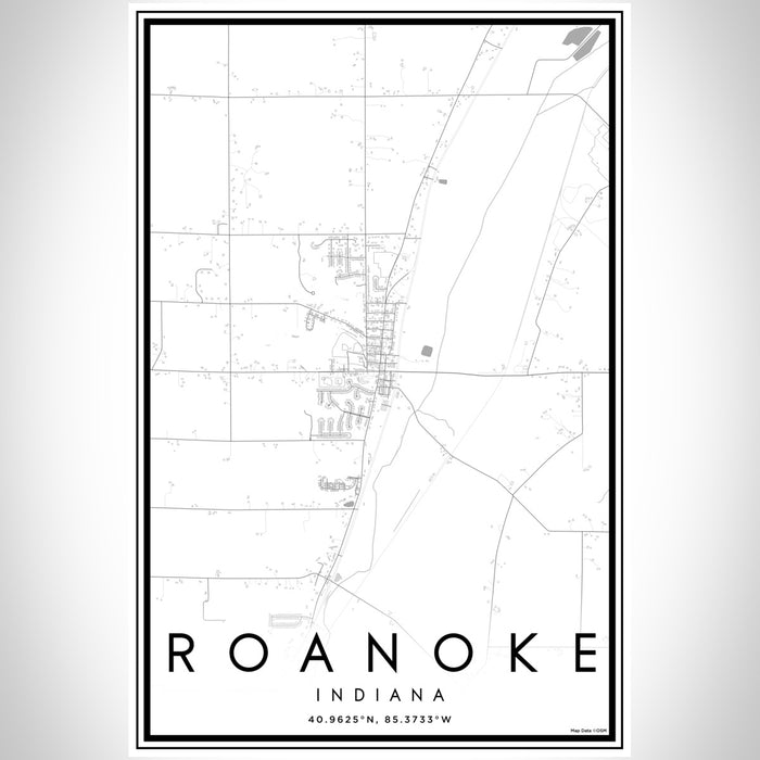 Roanoke Indiana Map Print Portrait Orientation in Classic Style With Shaded Background