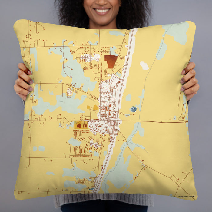 Person holding 22x22 Custom Roanoke Indiana Map Throw Pillow in Woodblock