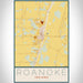 Roanoke Indiana Map Print Portrait Orientation in Woodblock Style With Shaded Background