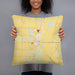 Person holding 18x18 Custom Roanoke Indiana Map Throw Pillow in Woodblock