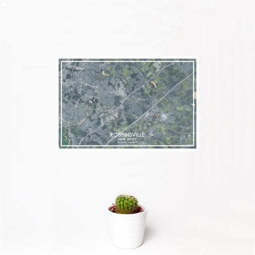 12x18 Robbinsville New Jersey Map Print Landscape Orientation in Afternoon Style With Small Cactus Plant in White Planter