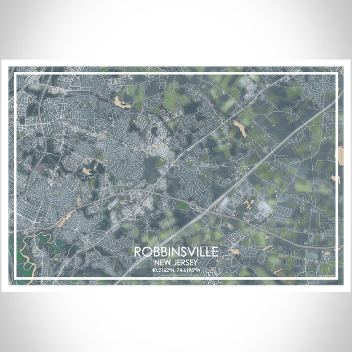 Robbinsville New Jersey Map Print Landscape Orientation in Afternoon Style With Shaded Background