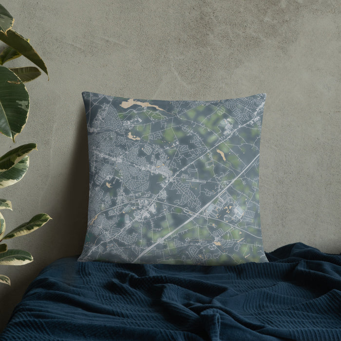 Custom Robbinsville New Jersey Map Throw Pillow in Afternoon on Bedding Against Wall