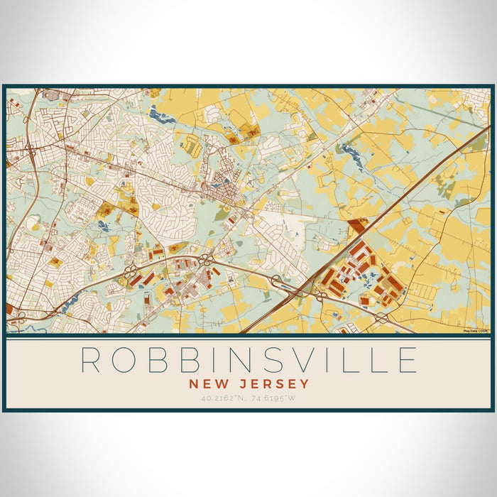 Robbinsville New Jersey Map Print Landscape Orientation in Woodblock Style With Shaded Background