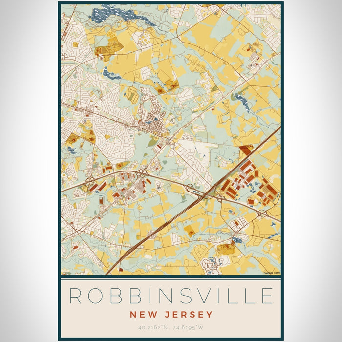 Robbinsville New Jersey Map Print Portrait Orientation in Woodblock Style With Shaded Background