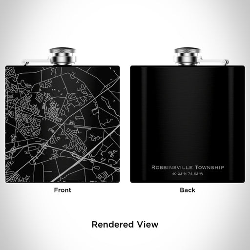 Rendered View of Robbinsville Township New Jersey Map Engraving on 6oz Stainless Steel Flask in Black