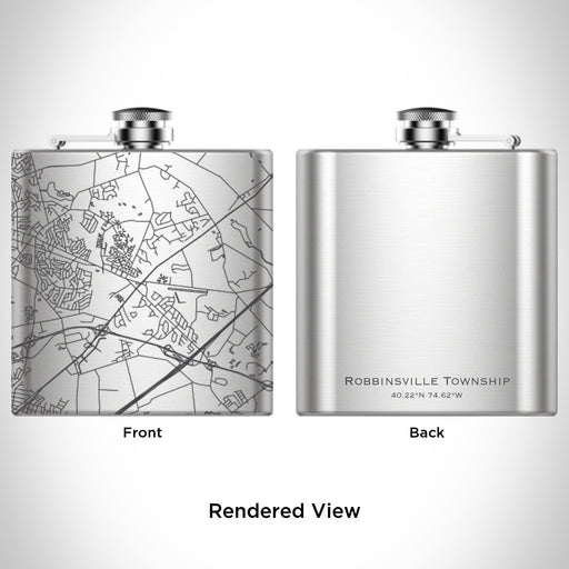 Rendered View of Robbinsville Township New Jersey Map Engraving on 6oz Stainless Steel Flask