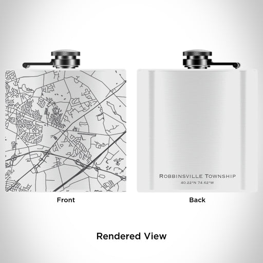 Rendered View of Robbinsville Township New Jersey Map Engraving on 6oz Stainless Steel Flask in White