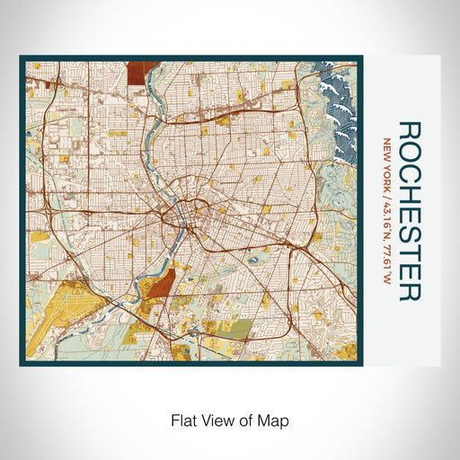 Rendered View of Rochester New York Map on 20oz Stainless Steel Insulated Bottle with Bamboo Top with printed woodblock style map