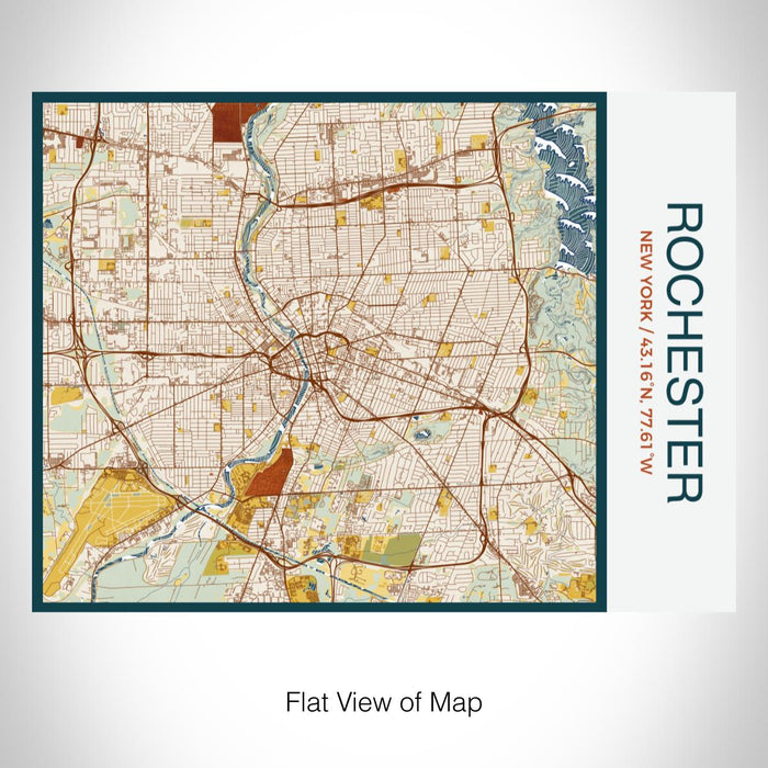 Rendered View of Rochester New York Map on 20oz Stainless Steel Insulated Bottle with Bamboo Top with printed woodblock style map