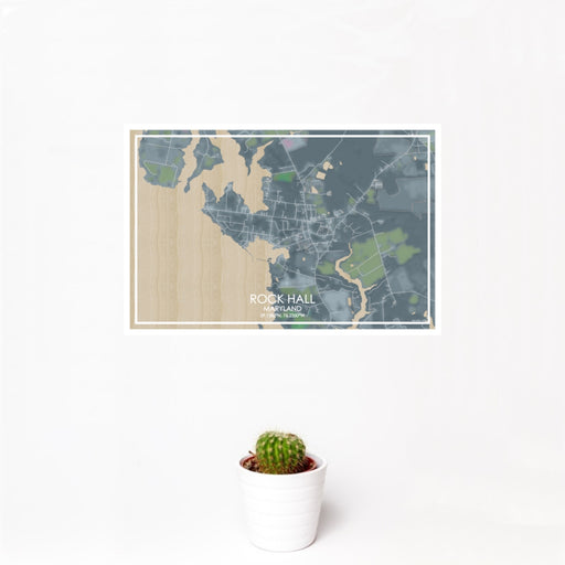 12x18 Rock Hall Maryland Map Print Landscape Orientation in Afternoon Style With Small Cactus Plant in White Planter