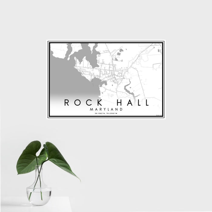 16x24 Rock Hall Maryland Map Print Landscape Orientation in Classic Style With Tropical Plant Leaves in Water