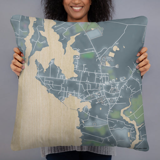 Person holding 22x22 Custom Rock Hall Maryland Map Throw Pillow in Afternoon