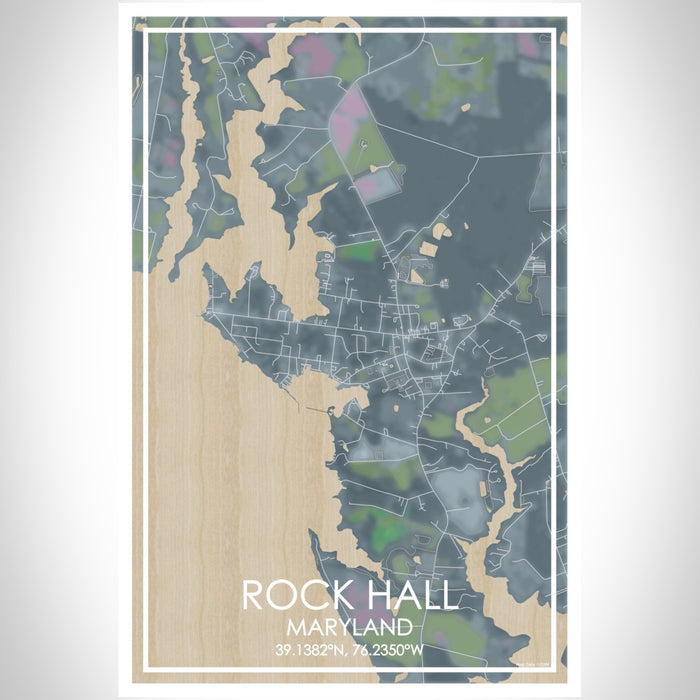 Rock Hall Maryland Map Print Portrait Orientation in Afternoon Style With Shaded Background