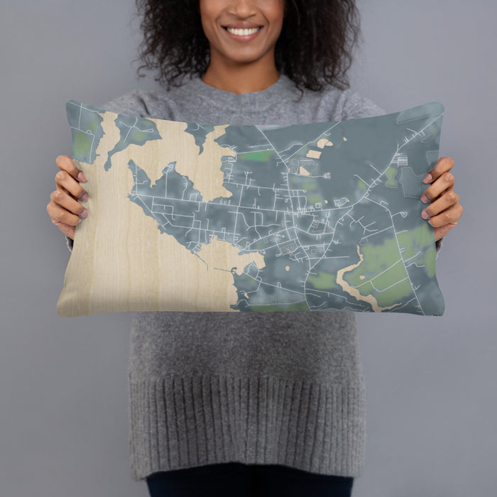 Person holding 20x12 Custom Rock Hall Maryland Map Throw Pillow in Afternoon