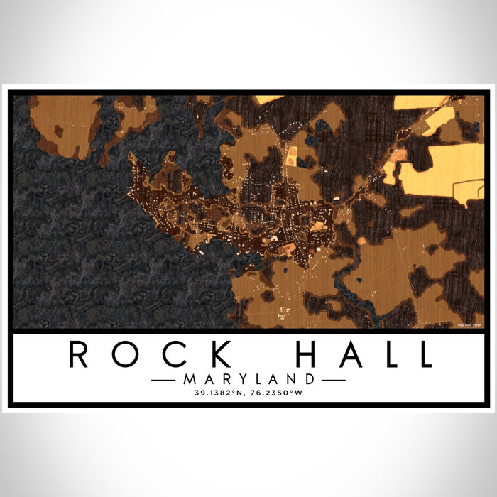 Rock Hall Maryland Map Print Landscape Orientation in Ember Style With Shaded Background