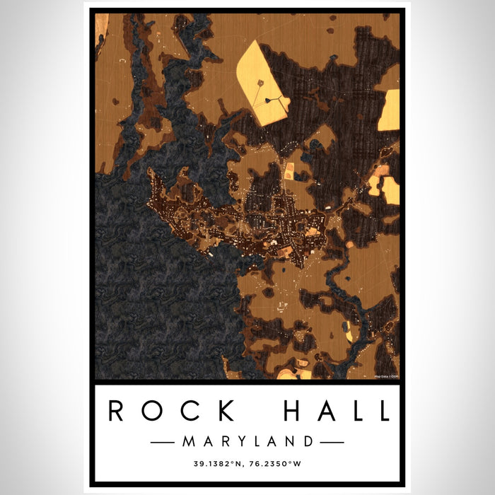 Rock Hall Maryland Map Print Portrait Orientation in Ember Style With Shaded Background