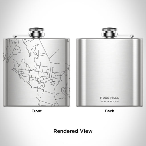 Rendered View of Rock Hall Maryland Map Engraving on 6oz Stainless Steel Flask