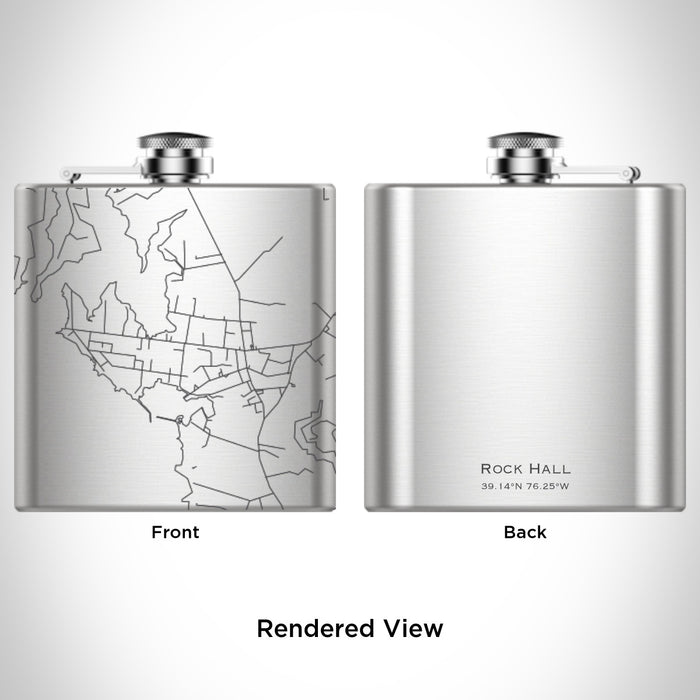 Rendered View of Rock Hall Maryland Map Engraving on 6oz Stainless Steel Flask