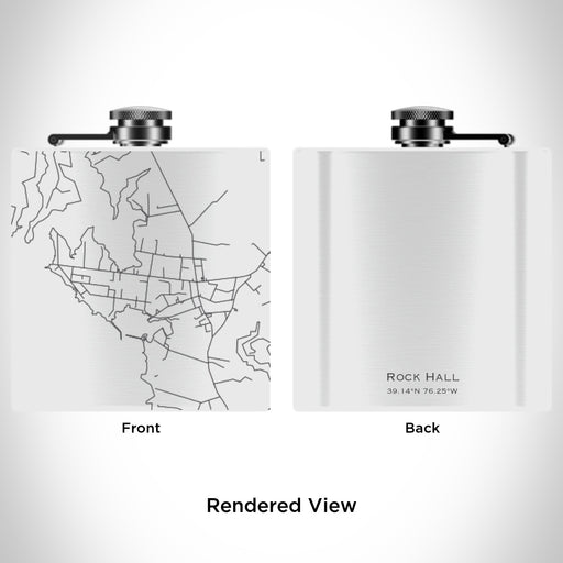 Rendered View of Rock Hall Maryland Map Engraving on 6oz Stainless Steel Flask in White