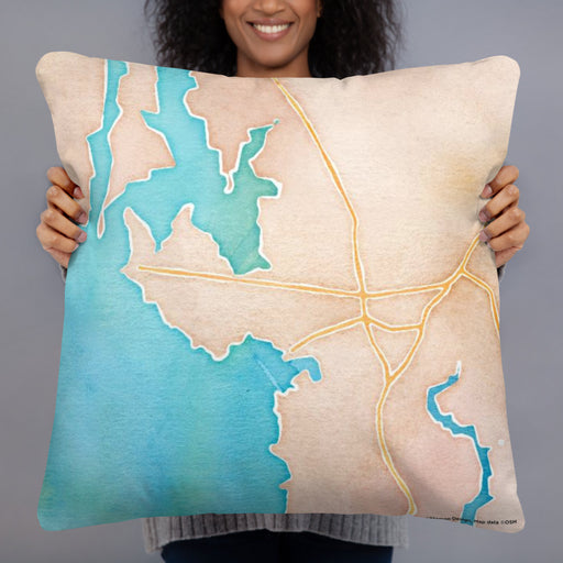Person holding 22x22 Custom Rock Hall Maryland Map Throw Pillow in Watercolor