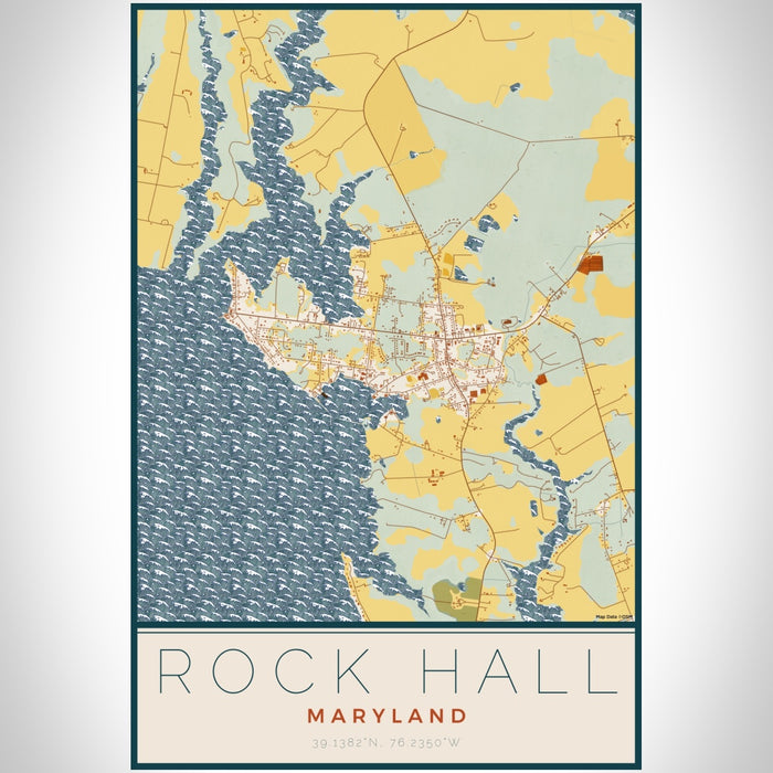 Rock Hall Maryland Map Print Portrait Orientation in Woodblock Style With Shaded Background