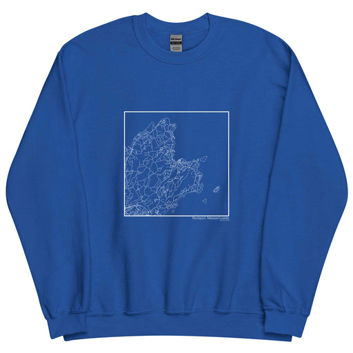 Rockport Massachusetts  Map Unisex Crewneck Sweater with City inscription in Royal Blue