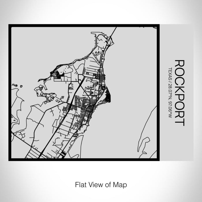 Rendered View of Rockport Texas Map on 20oz Stainless Steel Insulated Bottle with Bamboo Top with printed Tactile Lines Map in Black