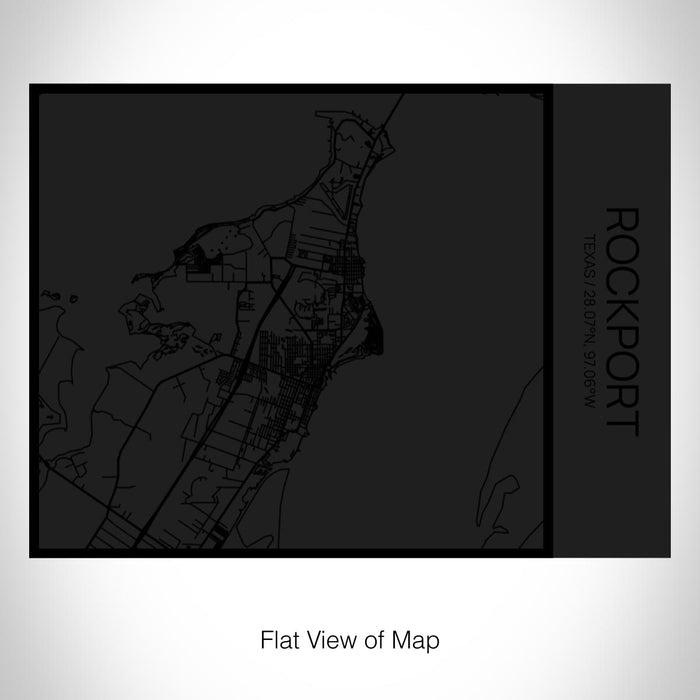 Rendered View of Rockport Texas Map on 20oz Stainless Steel Insulated Bottle with Bamboo Top in Matte Black with printed Tactile Lines Map in Black