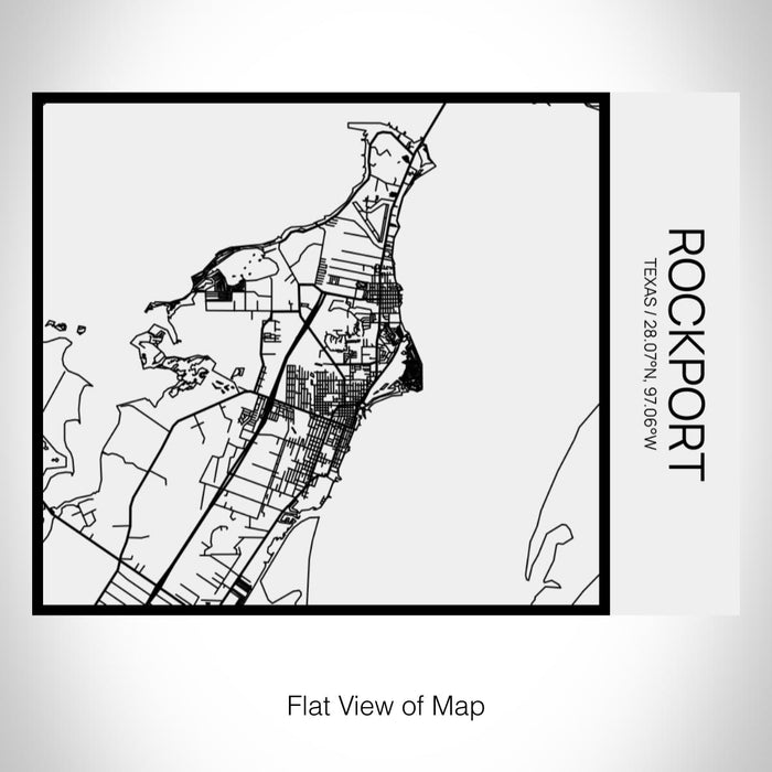 Rendered View of Rockport Texas Map on 20oz Stainless Steel Insulated Bottle with Bamboo Top in Matte White with printed Tactile Lines Map in Black