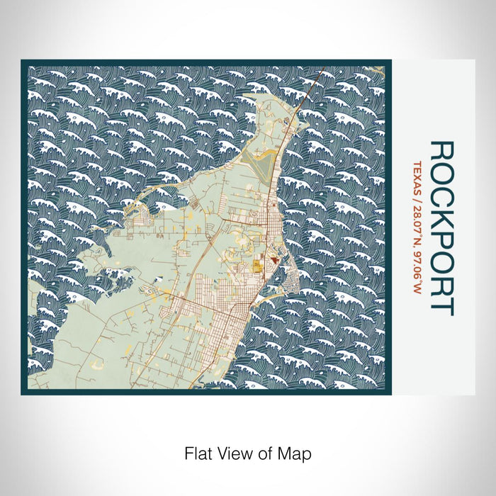 Rendered View of Rockport Texas Map on 20oz Stainless Steel Insulated Bottle with Bamboo Top with printed woodblock style map