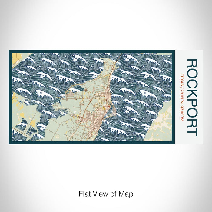 Rendered View of Rockport Texas Map on 17oz Stainless Steel Insulated Bottle with printed woodblock style map