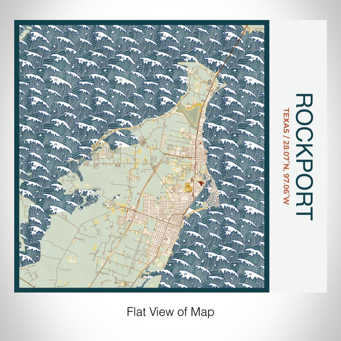 Rendered View of Rockport Texas Map on 17oz Stainless Steel Insulated Tumbler in Woodblock Map Style