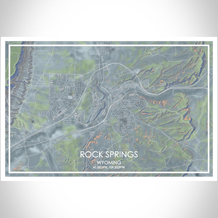 Rock Springs Wyoming Map Print Landscape Orientation in Afternoon Style With Shaded Background