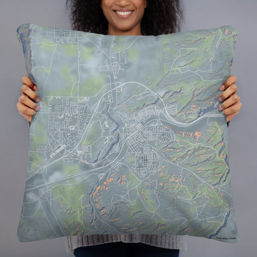 Person holding 22x22 Custom Rock Springs Wyoming Map Throw Pillow in Afternoon