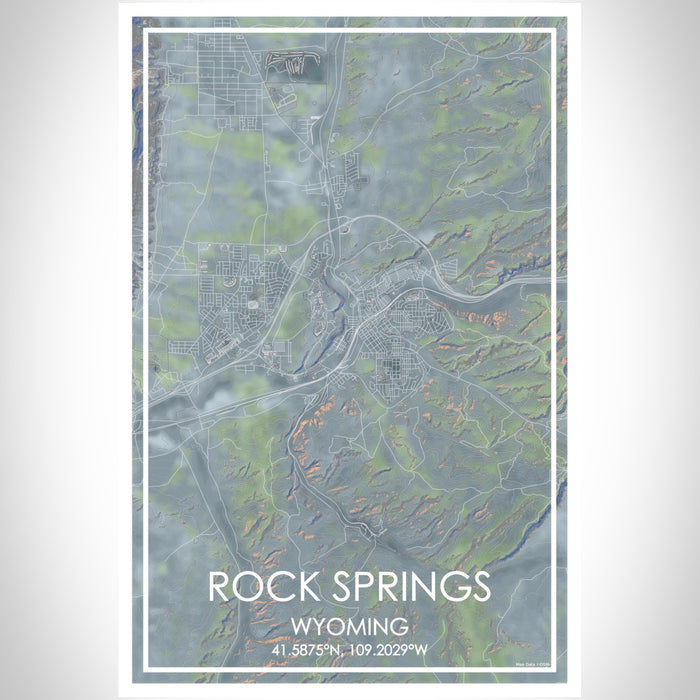 Rock Springs Wyoming Map Print Portrait Orientation in Afternoon Style With Shaded Background