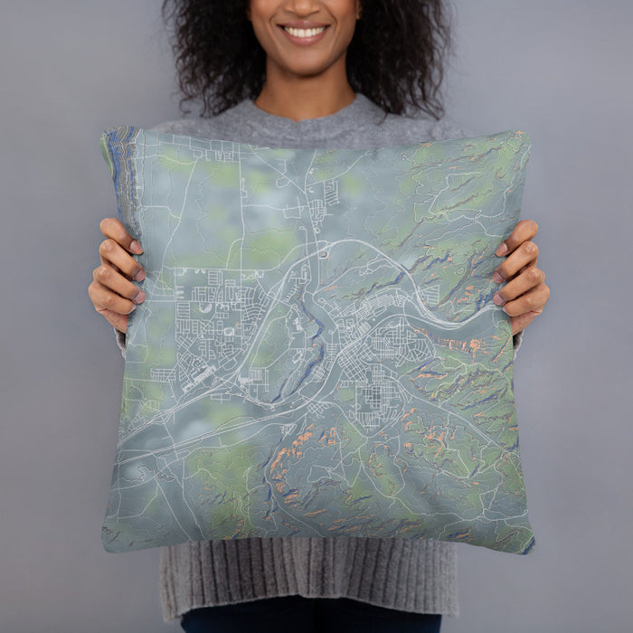 Person holding 18x18 Custom Rock Springs Wyoming Map Throw Pillow in Afternoon