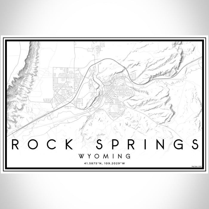 Rock Springs Wyoming Map Print Landscape Orientation in Classic Style With Shaded Background