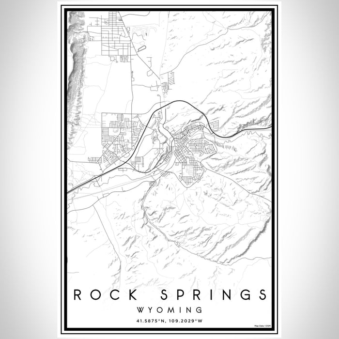 Rock Springs Wyoming Map Print Portrait Orientation in Classic Style With Shaded Background