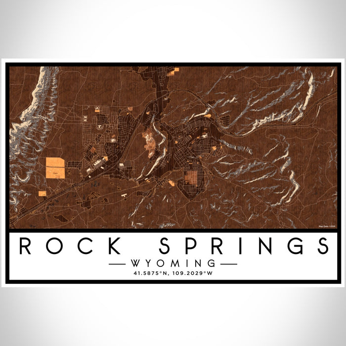Rock Springs Wyoming Map Print Landscape Orientation in Ember Style With Shaded Background