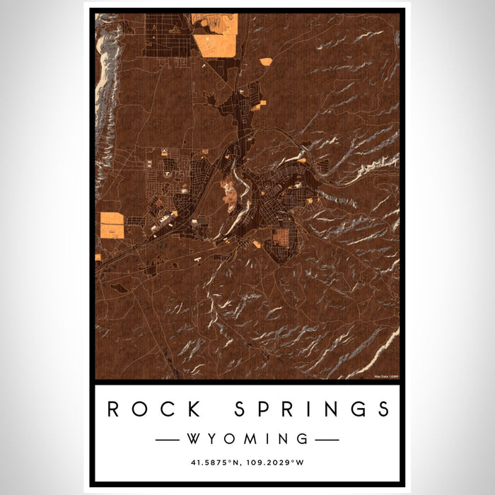 Rock Springs Wyoming Map Print Portrait Orientation in Ember Style With Shaded Background
