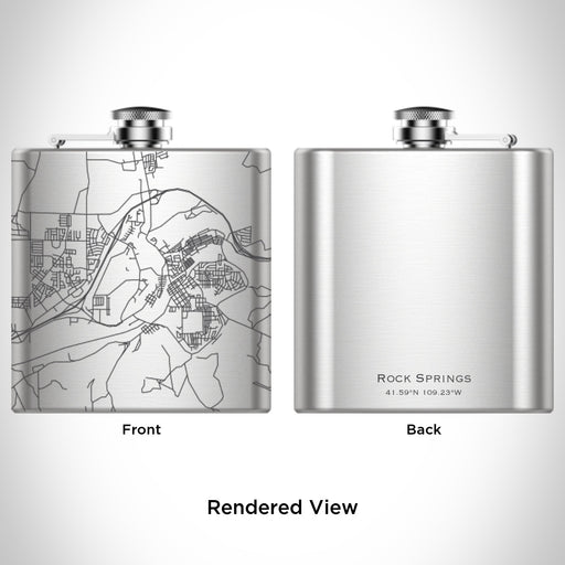 Rendered View of Rock Springs Wyoming Map Engraving on 6oz Stainless Steel Flask