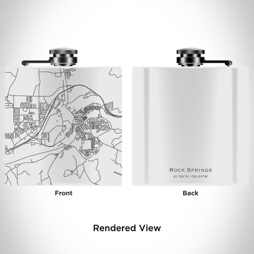 Rendered View of Rock Springs Wyoming Map Engraving on 6oz Stainless Steel Flask in White