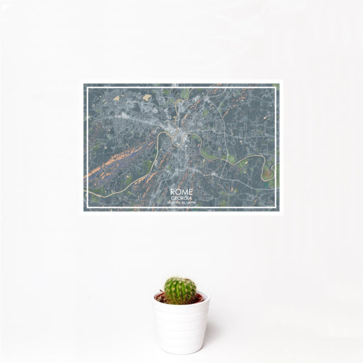 12x18 Rome Georgia Map Print Landscape Orientation in Afternoon Style With Small Cactus Plant in White Planter