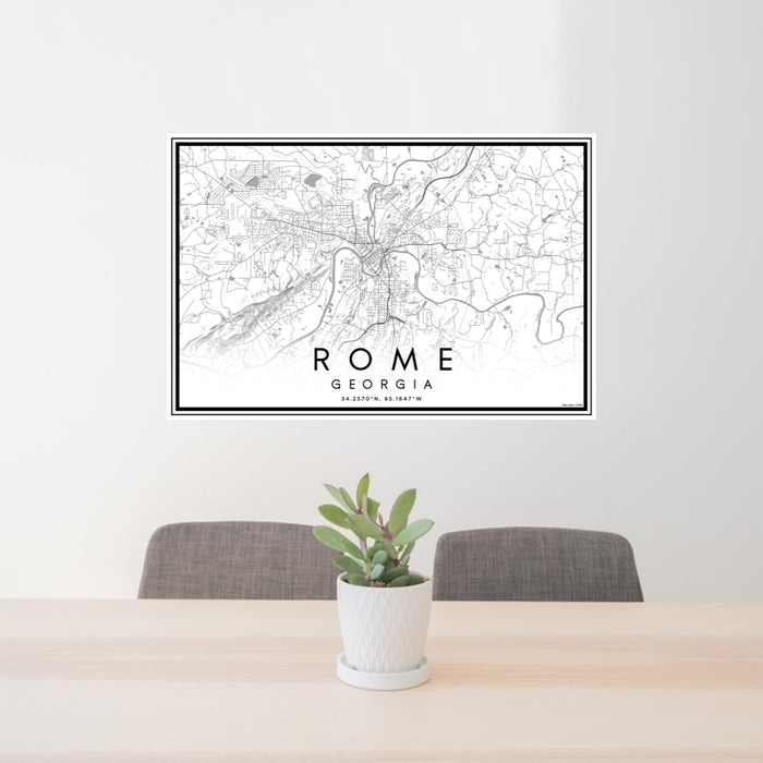 24x36 Rome Georgia Map Print Landscape Orientation in Classic Style Behind 2 Chairs Table and Potted Plant