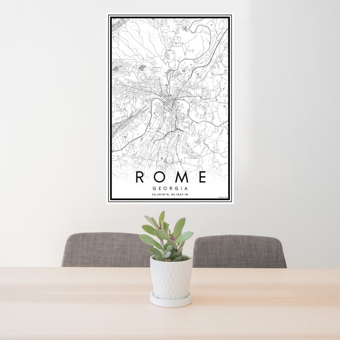24x36 Rome Georgia Map Print Portrait Orientation in Classic Style Behind 2 Chairs Table and Potted Plant