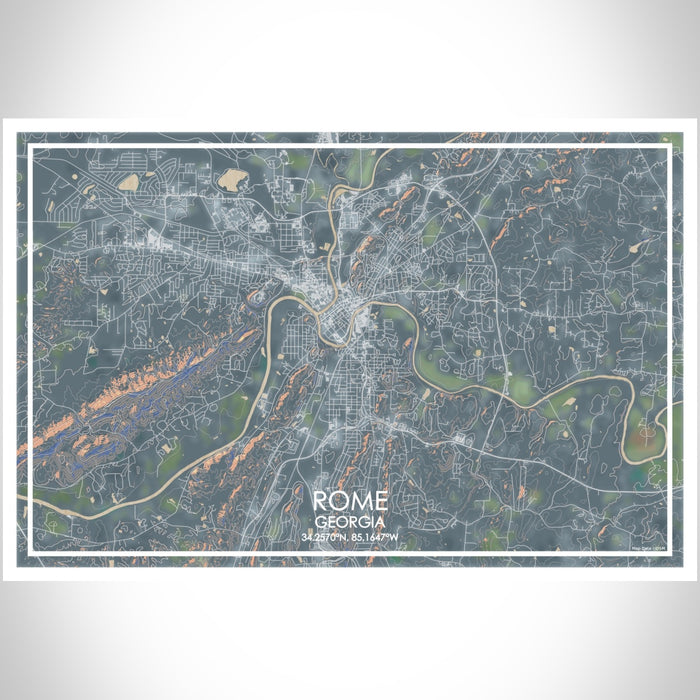 Rome Georgia Map Print Landscape Orientation in Afternoon Style With Shaded Background